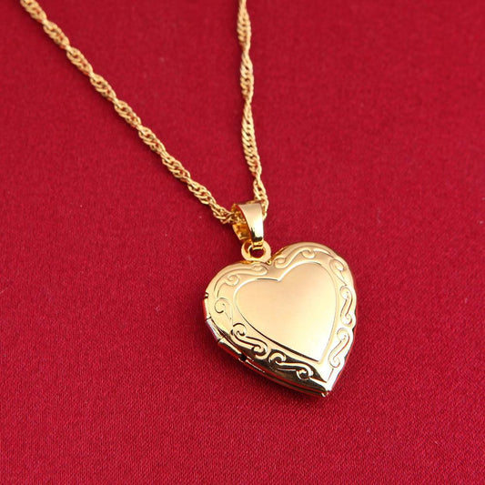 Gold Heart-Shaped Locket Pendant Necklace