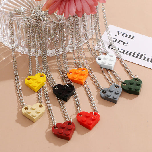 Brick Gift Heart Necklace, 2pcs Set