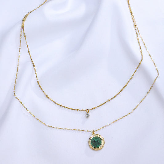 Natural Stone Pendant Layered Necklace