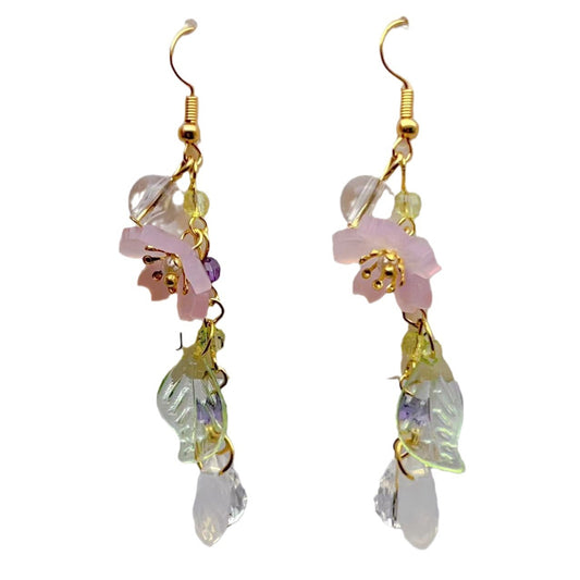 Long Cherry Blossom Leaves Resin Flowers Earrings