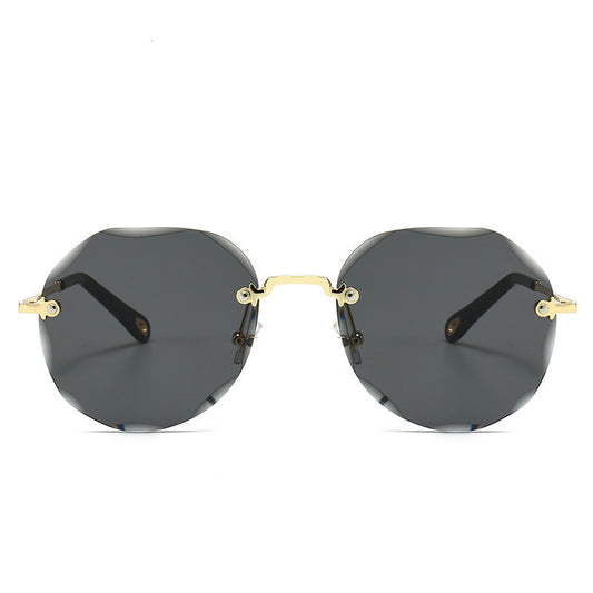 Polygonal Rimless Trimmed Sunglasses