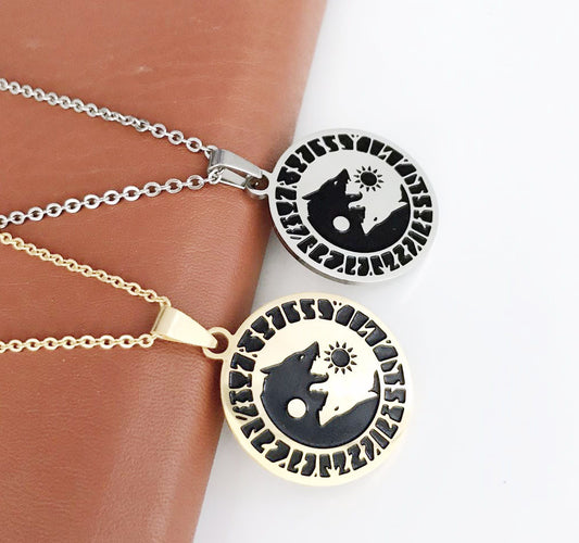 Wolf Head Sun and Moon Necklace