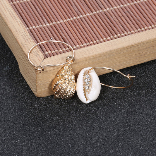 Bohemian Gold-Plated Shell Pearl Tassel Earrings
