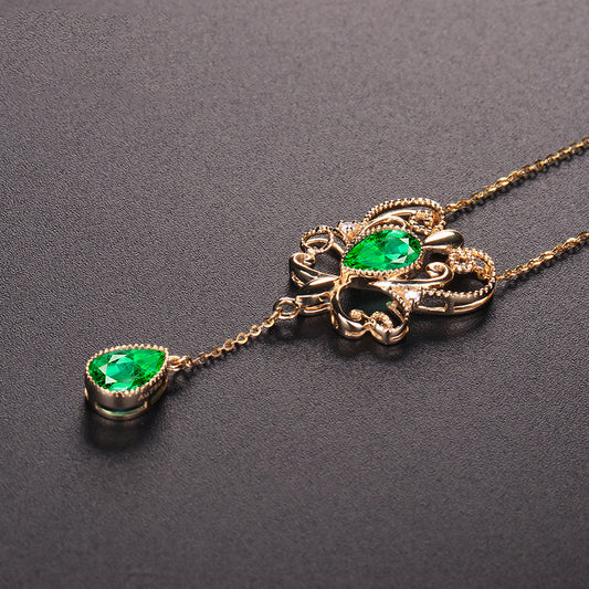 Emerald Color Hollow Bow Pendant Necklace