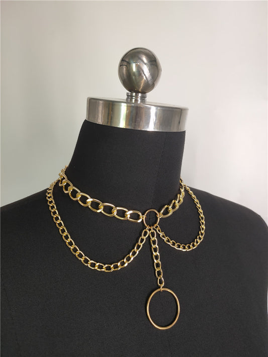 Spicy Ring Pendant Tassel Double-Layer Necklace