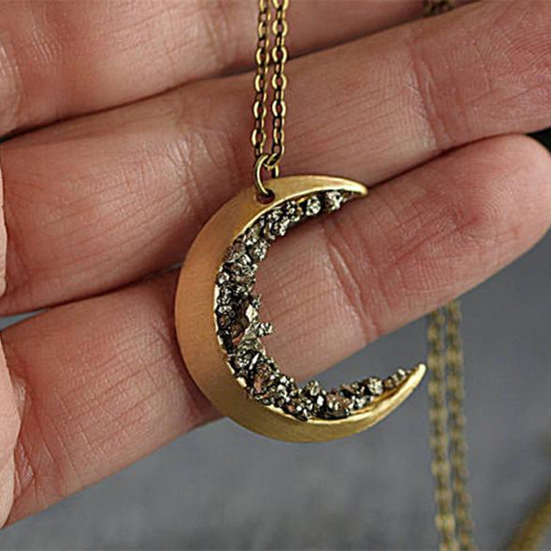 Crystal Half Moon Gold Necklace