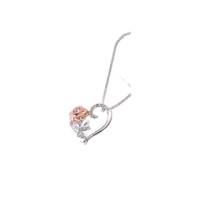 Love Rose Zircon Heart Shaped Necklace