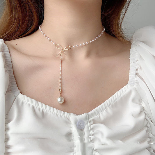 Pearl Necklaces with Bow Chain