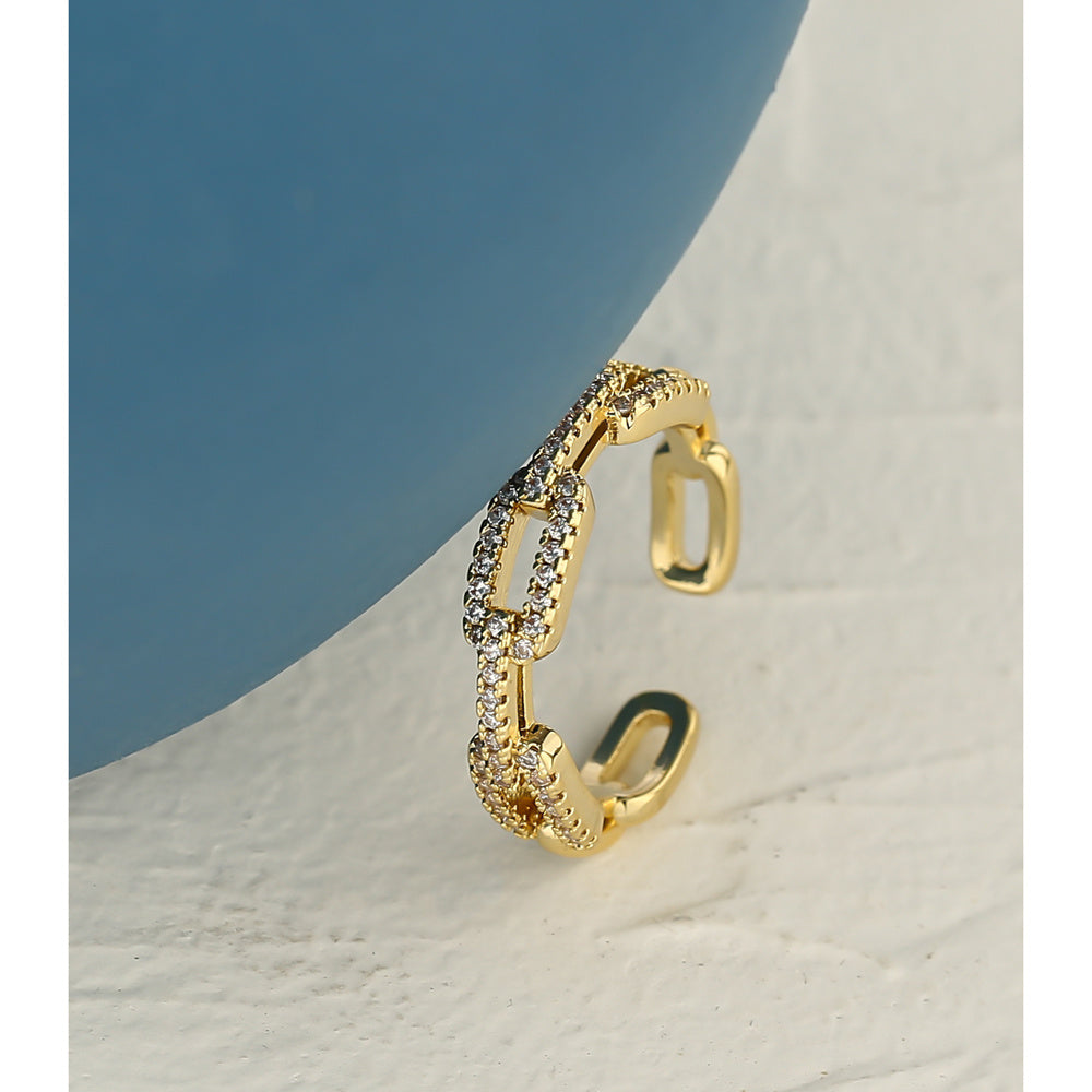 Elegant Gold Zircon Chain Ring for Women