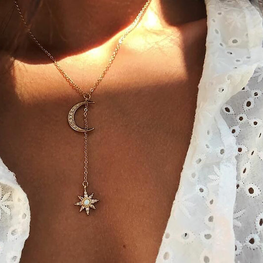 Retro Moon and Sun Pendant Necklace