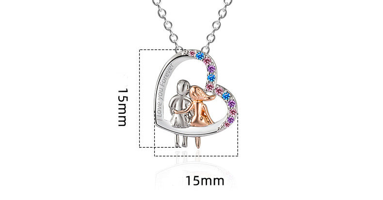 Love Couple Necklace with Colorful Rhinestones