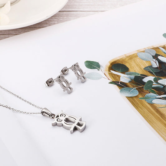 Hollow Owl Necklace & Earring Set
