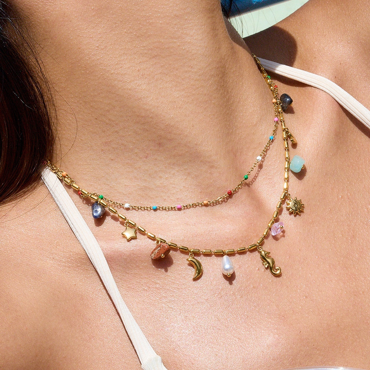 Bohemian Double-Layer Hippo Pendant Necklace