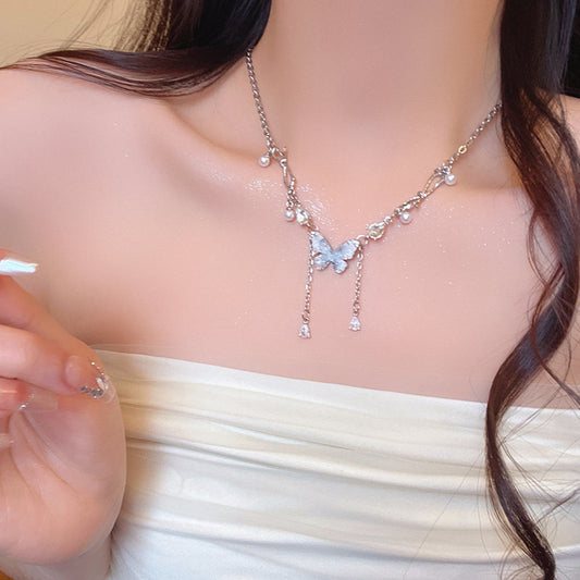 Blue Butterfly Tassel Necklace