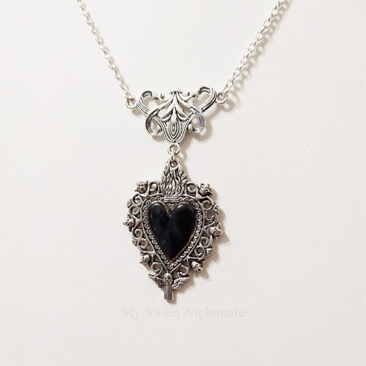 Burning Love Pendant Silver Lace Necklace