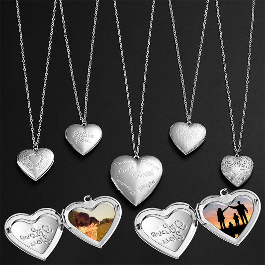 Silver Heart Shaped Photo Frame Locket Pendant Necklace