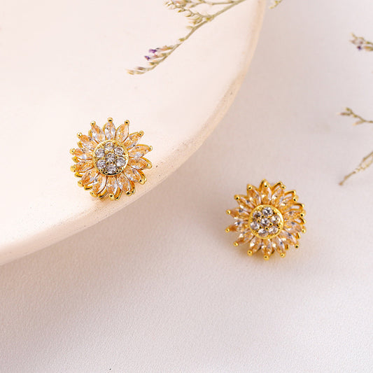 Rotatable Sunflower Stainless Steel Necklace, Earrings & Ring Set