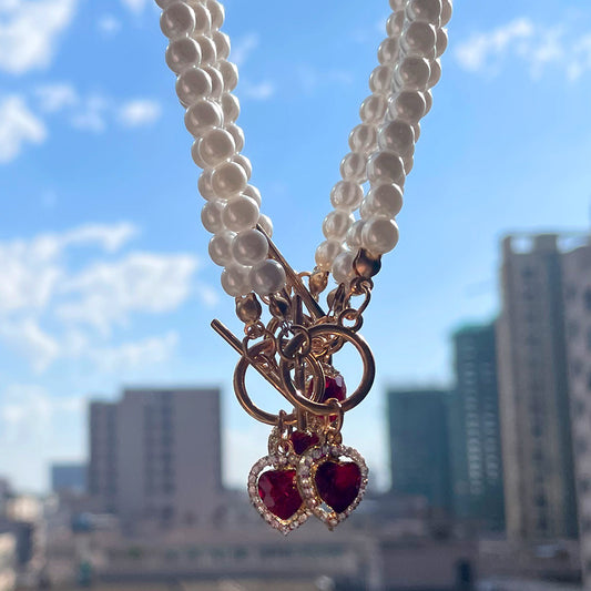 Heart Pearl Crystal Pendant Necklace