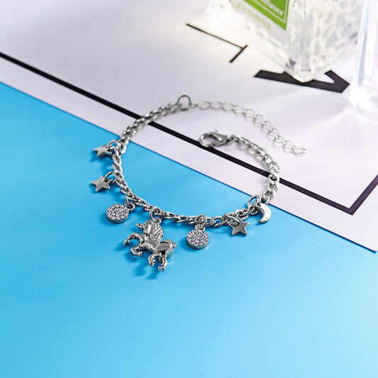 Unicorn Charms Bracelet with Moon & Star Pendants