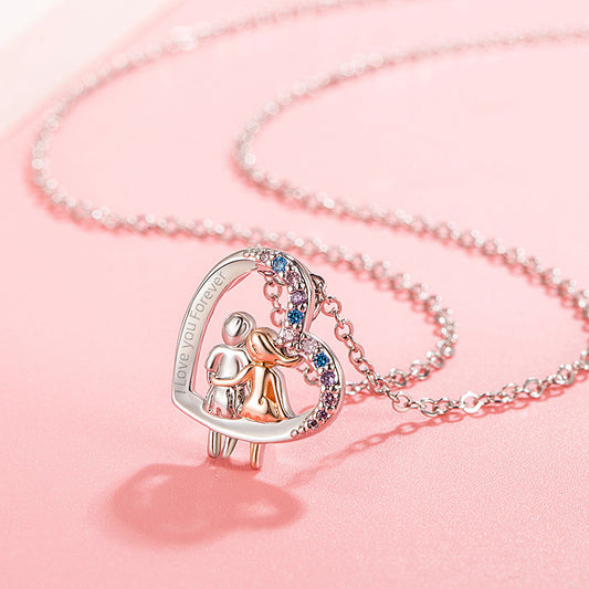 Love Couple Necklace with Colorful Rhinestones