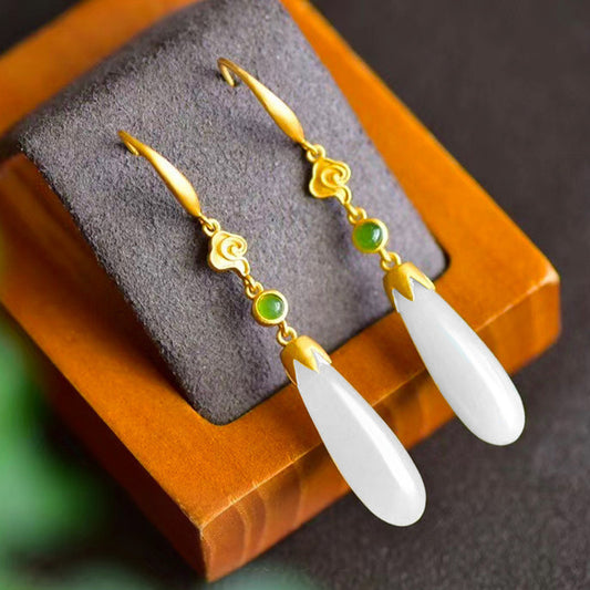Super Fairy Sweet Vintage Water Drop Hetian Jade Earrings