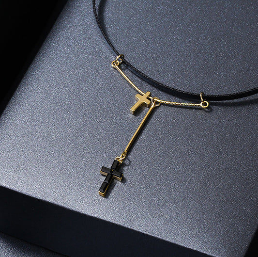 Double Cross Leather Necklace for Women