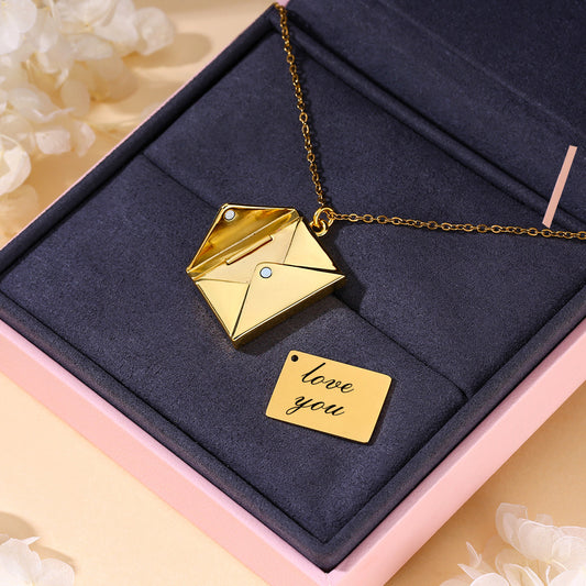 Envelope Necklace with Carved Love Letter