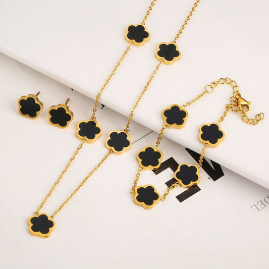 Clover Five Leaf Petals Earring & Necklace Jewellery Sets