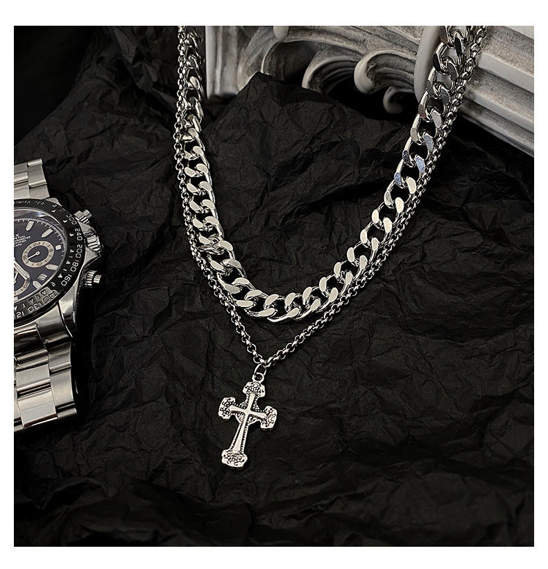 Multi-Layer Retro Cross Titanium Steel Necklaces
