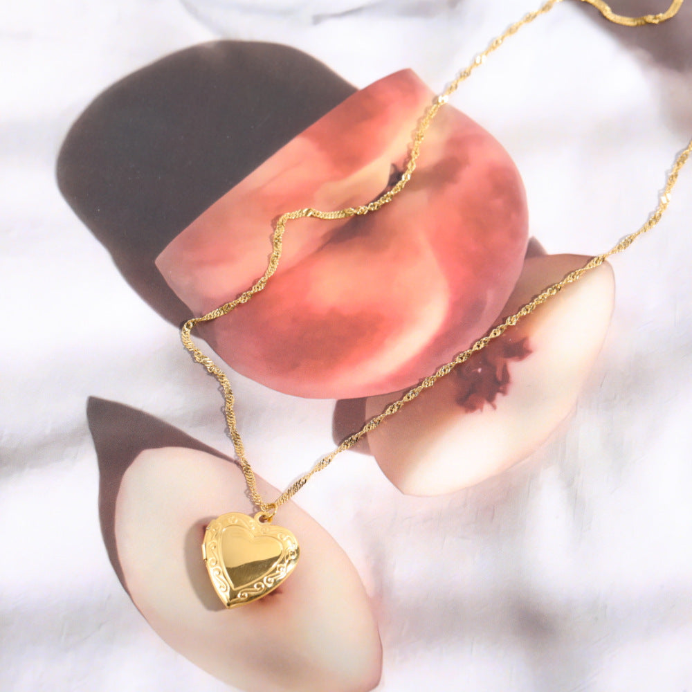 Gold Heart-Shaped Locket Pendant Necklace