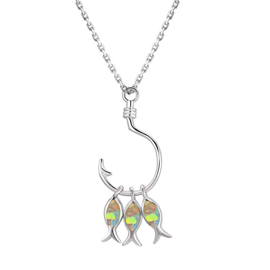 Three Fish Opal Pendant Necklace