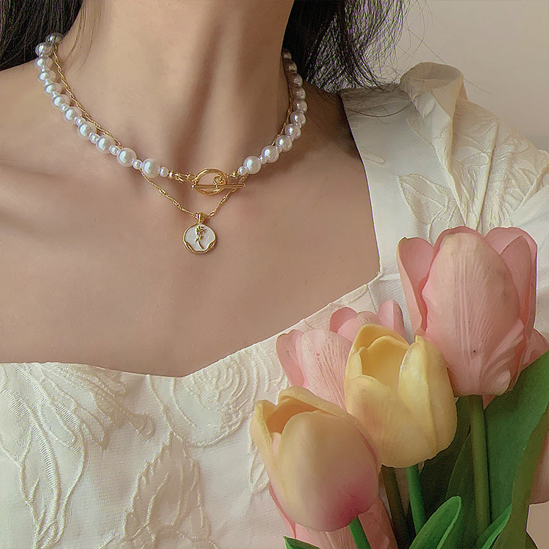 Retro Double-Layer Pearl Pendant Necklace