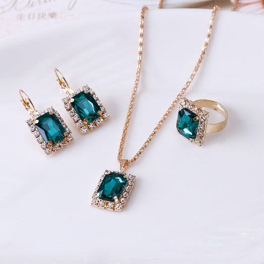 Bridal Crystal Necklace Earrings Ring Set