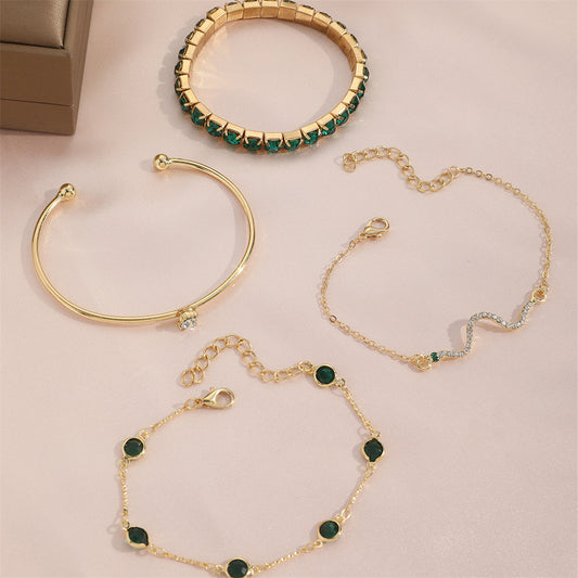 4-Piece Green Diamond Stretch Bracelet Set