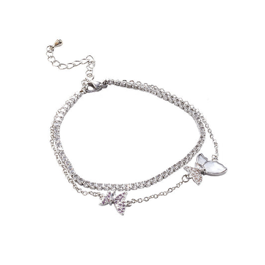 Zircon Butterfly Double Chain Bracelet