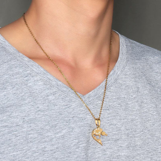 Titanium Steel Heart-Shaped Couple Pendant Necklace