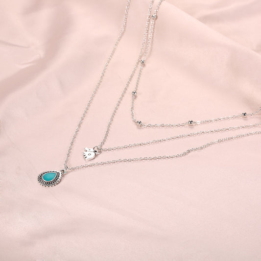 Turquoise Elephant Multi-Layer Beaded Necklace