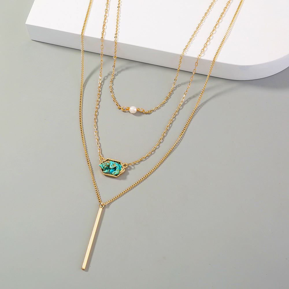 Simple Diamond-Shaped Natural Turquoise Pendant Necklace