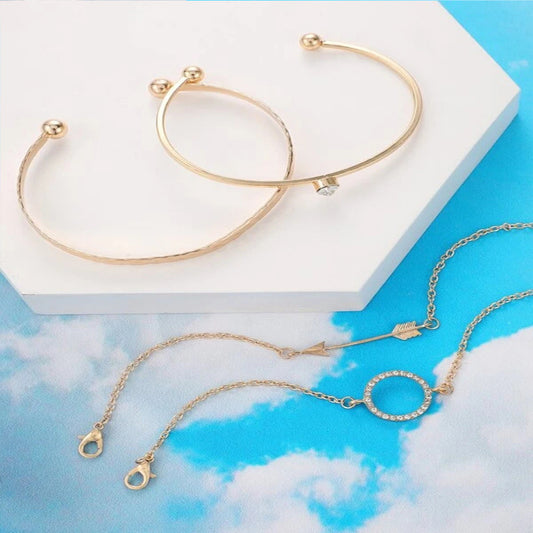 4 Piece Rhinestone Round Arrow Decorative Bracelet Set