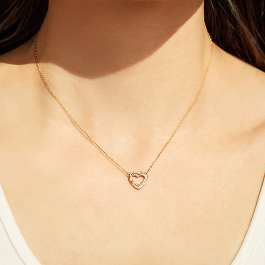 Silver Overlapping Double Hollow Heart Necklace