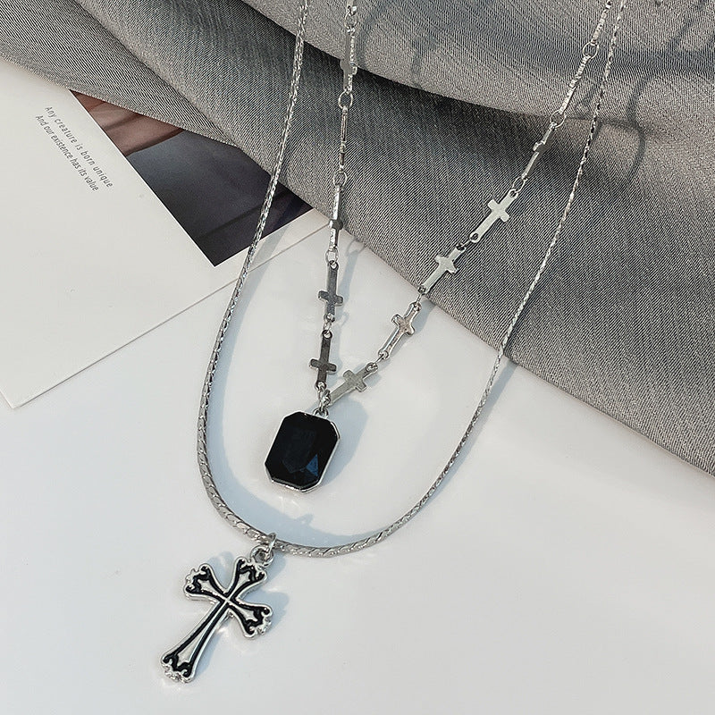 Dark Sweetheart Baroque Cross Pendant Layer Necklace