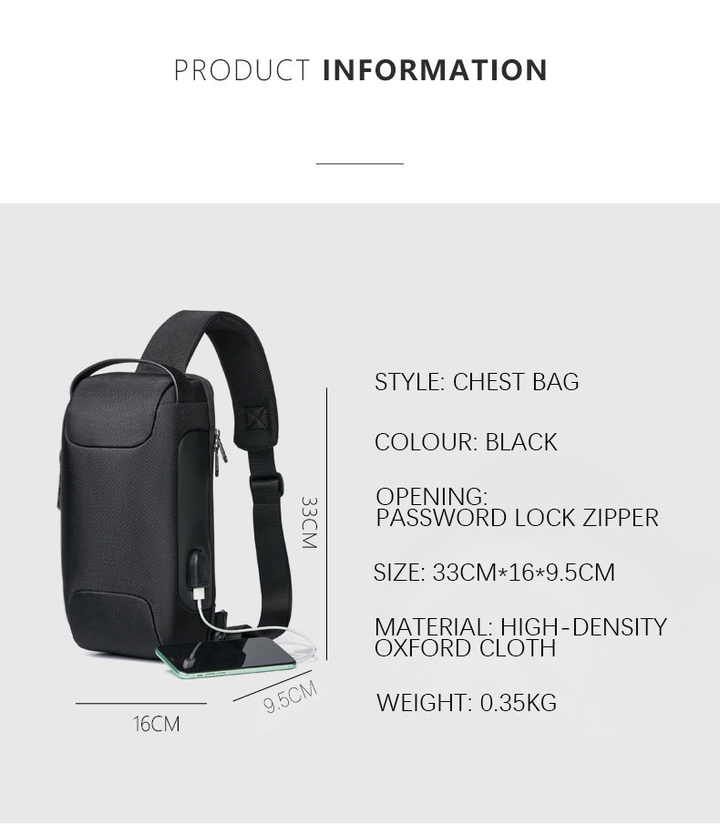 Waterproof USB Crossbody Shoulder Sling Bag