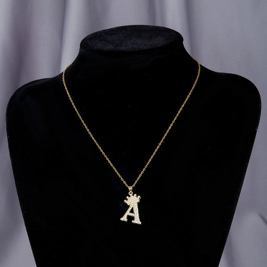 Gold Crown A-Z Pendant Necklace