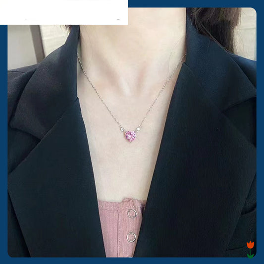 Pink Heart Crystal Pendant Necklace