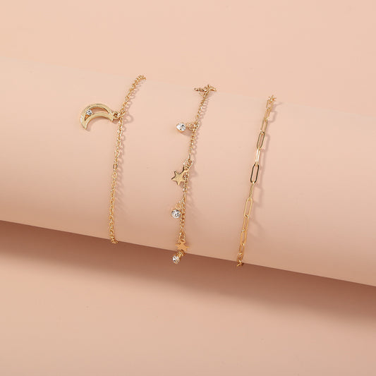 Star and Moon Tassel Bracelet Set, 3pcs