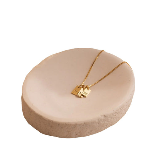 Gold Brick Pendant 26 Letter Hanging Tag Necklace