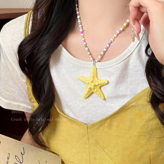 Dopamine Style Long Beaded Starfish Necklace
