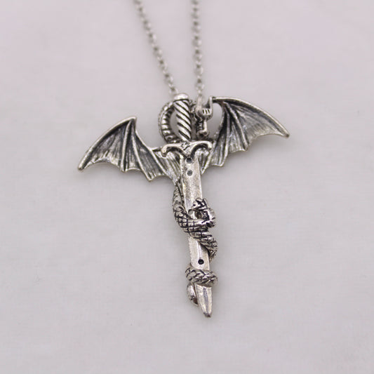 Glorious Dragon Pendant Necklace with Dark Sword