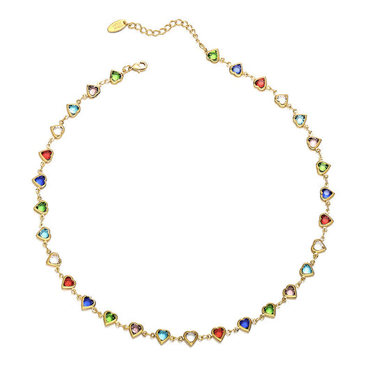 Gold & White Gold Candy Glass Heart Necklace & Bracelet Set