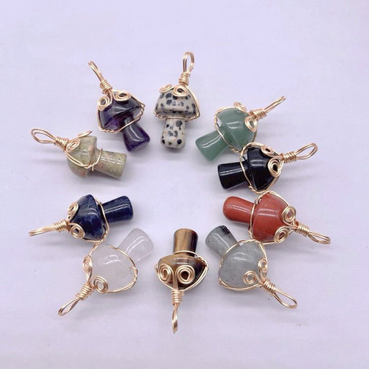 Winding Small Mushroom Natural Stone Necklaces